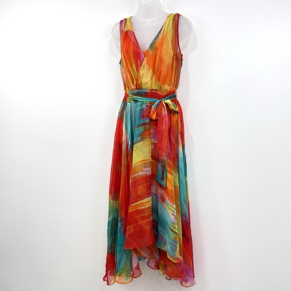 Laundry By Shelli Segal‎ Dress Womens 8 Rainbow Tropical Fairy Asymmetric Event - Picture 7 of 15